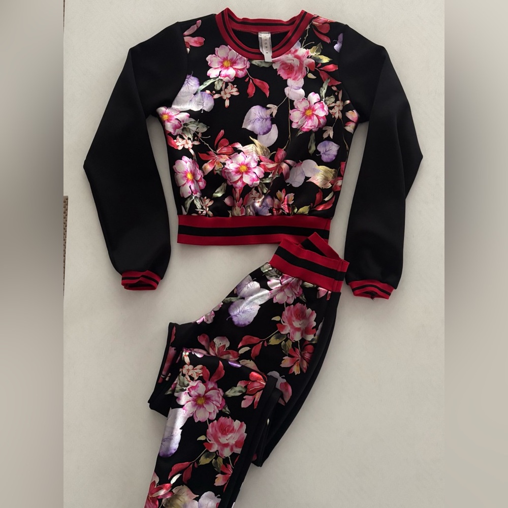 Topia Black and Floral Top and Pant Set
